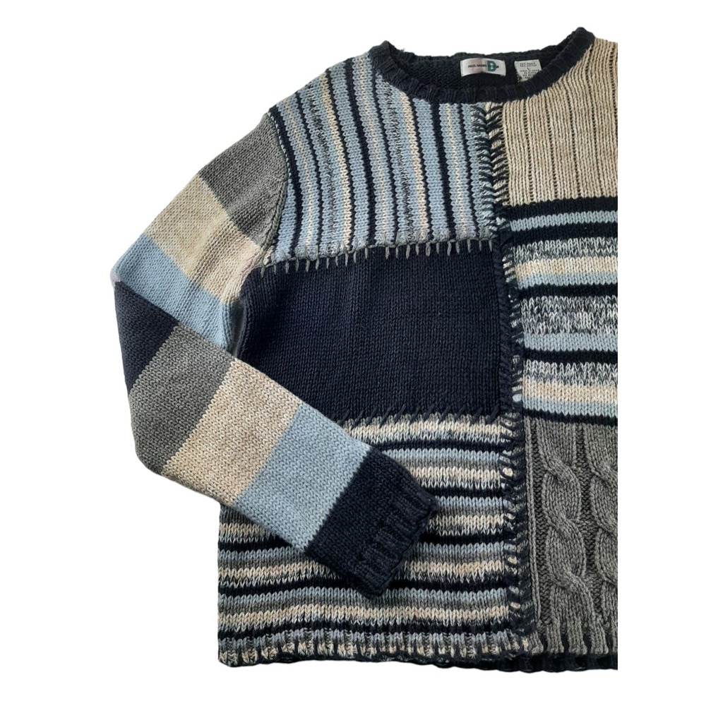 Vintage Paul Harris Women's Blue Cream Striped Mix Knit Chunky Grandpa Sweater L - Picture 2 of 9